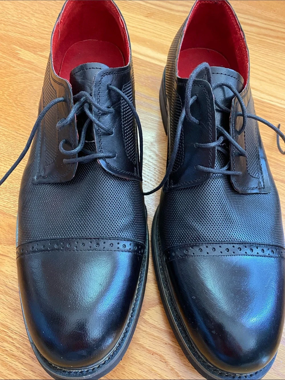 Steve Madden P-Lesko Black Leather Lace-Up Oxfords with Red Interior size 13